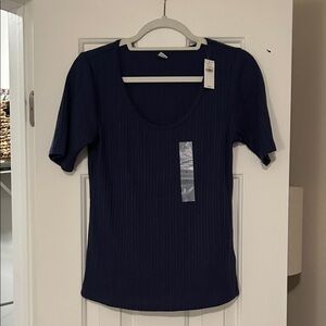 Old Navy Navy Blue Ribbed Short Sleeve Tee